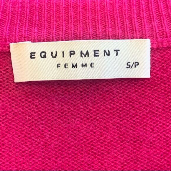 Equipment Femme 100% Cashmere Bright Berry Pink V-Neck Sweater Size Small - Picture 5 of 8